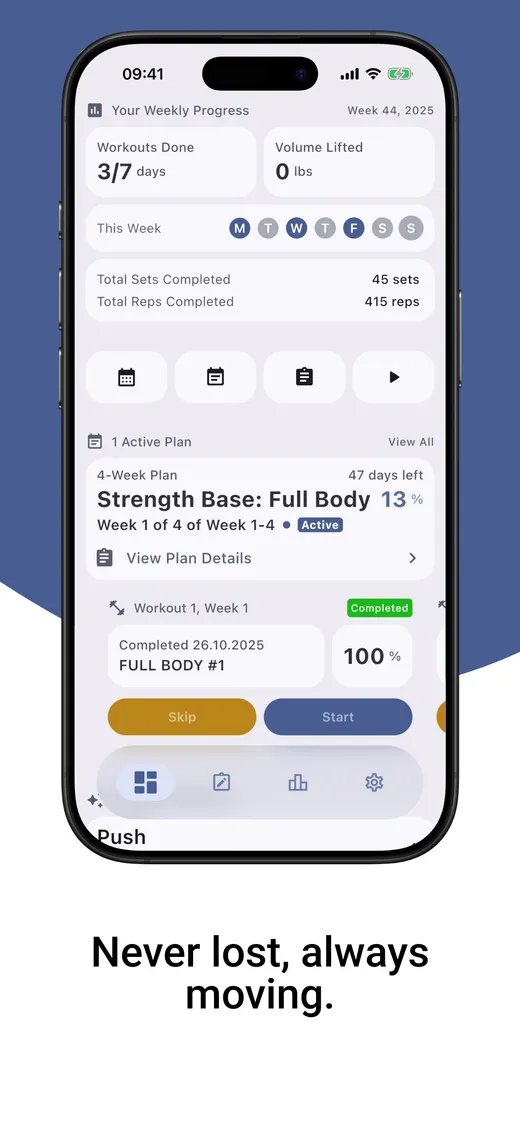 Review your workout history and training plans in Parrot.