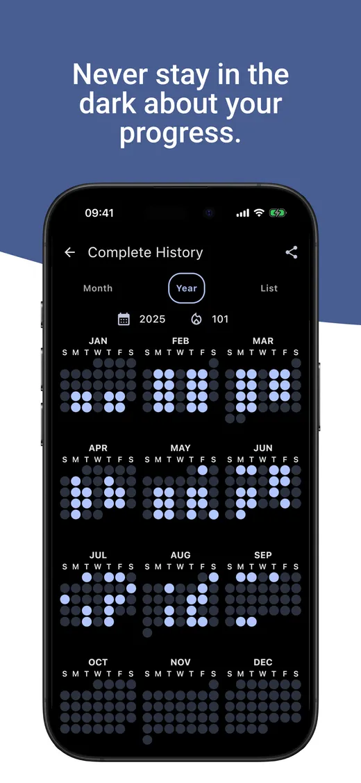 Follow your training consistency with the workout history calendar.