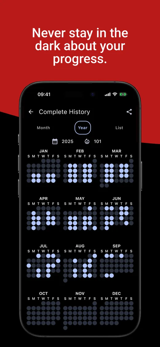 Follow your training consistency with the workout history calendar.